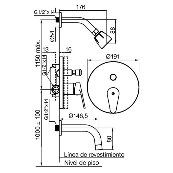 0106 M4 Compacta Monocomando Ducha con Transferencia CR FV 2