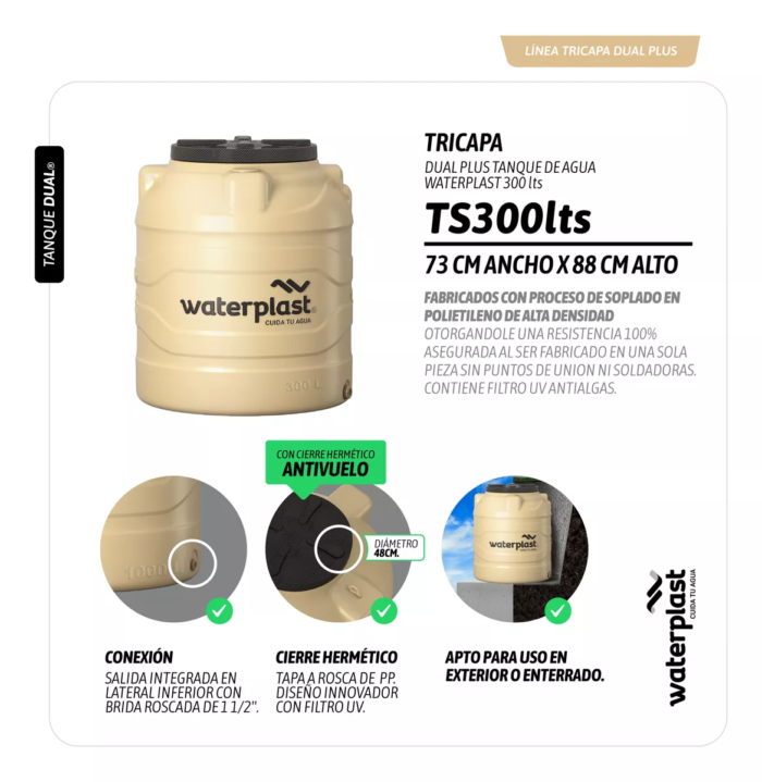 Tanque Tricapa Dual Plus 300lts Waterplast 2