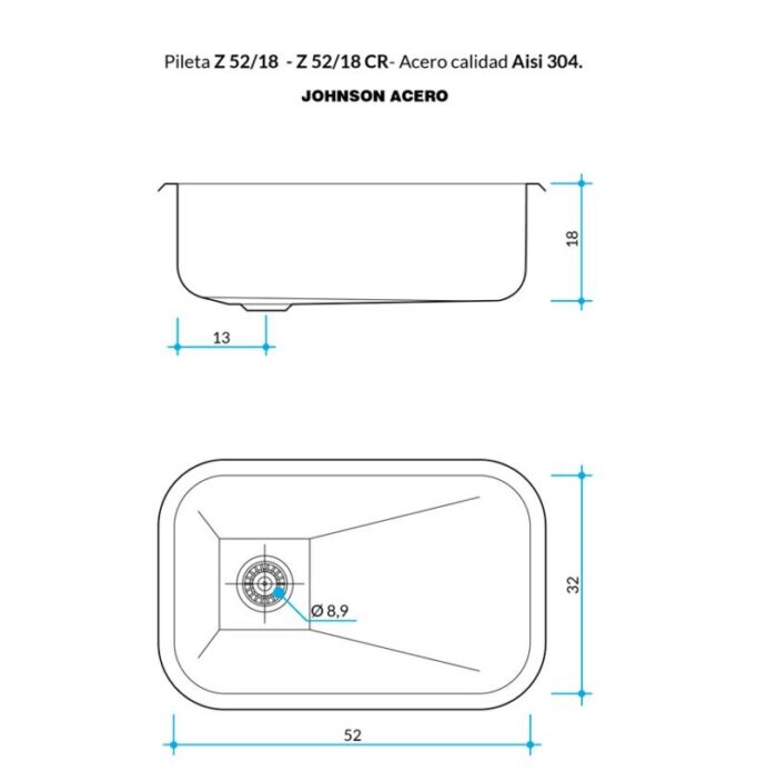 Pileta Simple Z52 18 52x32x18 Johnson Acero 3